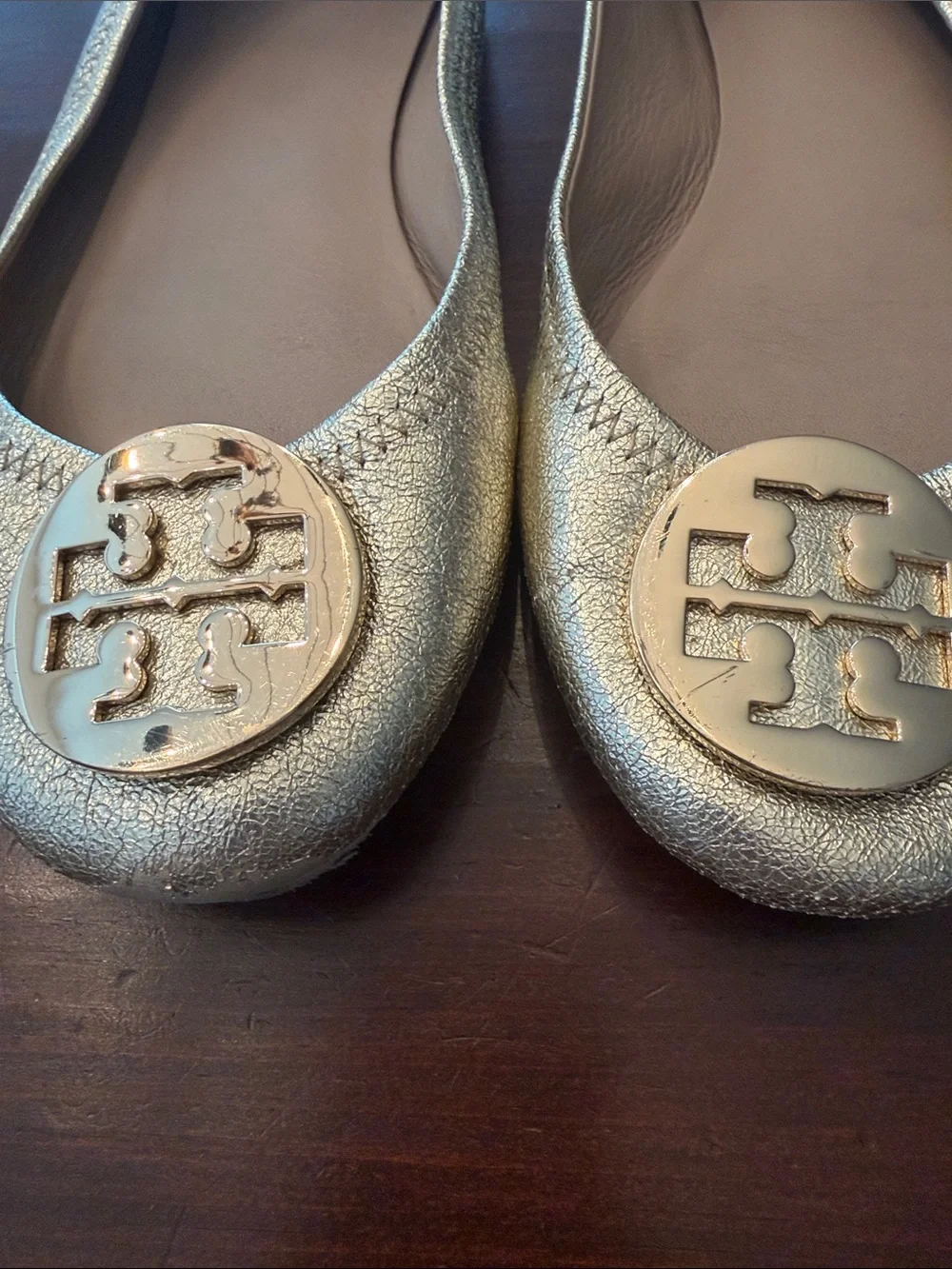 Tory Burch Metallic Gold Logo Ballet Flats